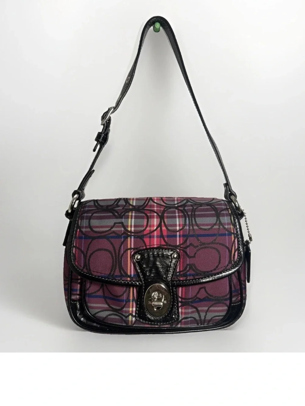 Vtg Y2K Coach Poppy Penny Tartan Multicolor Plaid Flap Turn Lock Shoulder Bag